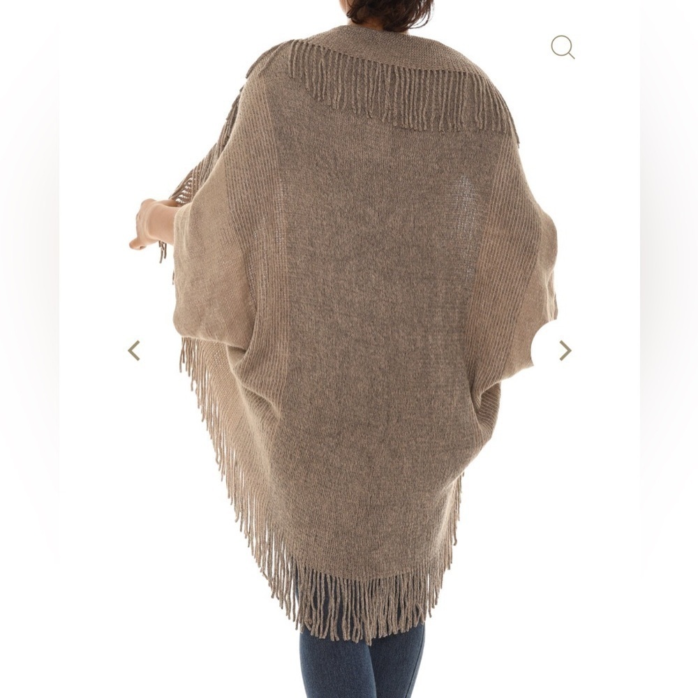 Ruggine Knit Fringe Poncho Shrug Wrap Taupe Brown Tan - Picture 5 of 12